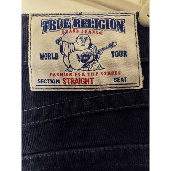 True Religion Corduroy Pants Mens 29x28 Deep Blue Straight Leg Flap Pockets - Picture 3 of 10